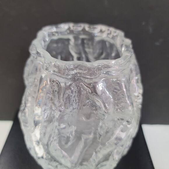 Vintage Ingrid Glashutte Ice block MCM vase 5.5" tall Clear Glass Bark Texture - Picture 4 of 7